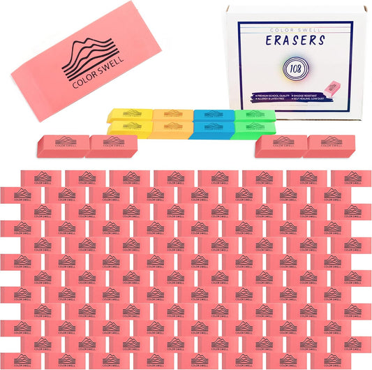 Color Swell Bulk Pink Erasers - 108 Pack of Neon and Pink Erasers