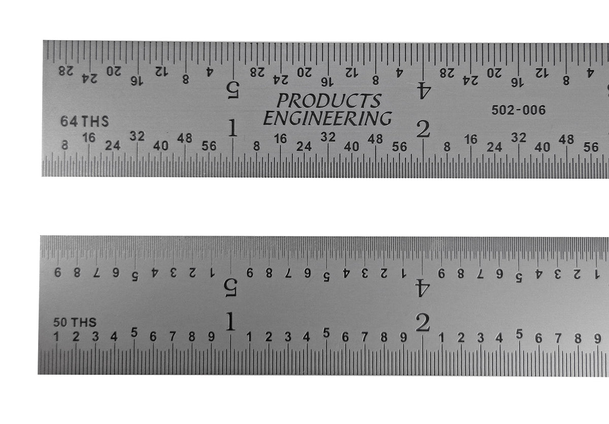 PEC Tools Made in USA 6 Inch Metal Ruler, Scale (1/32",1/64",1/50",1/100")