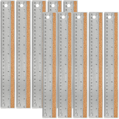 Metal Ruler 12 Inch, Non-Slip Cork Backing, Ink Bleed-Resistant Edge, 1 Pcs