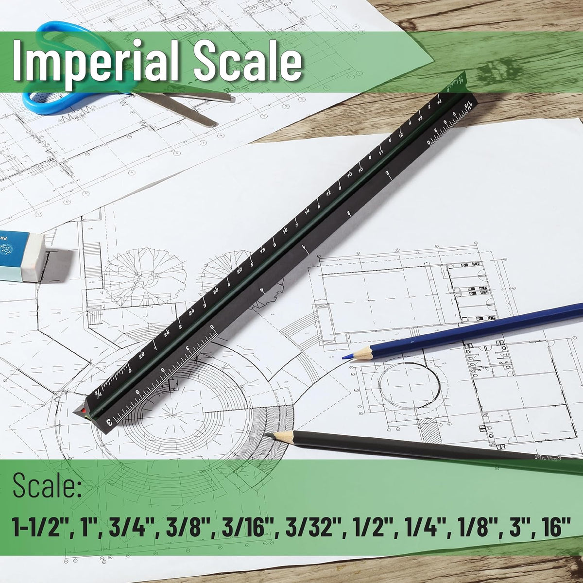 Mr. Pen- Architectural Scale, 12 inch, Black, Scale Ruler Contractor